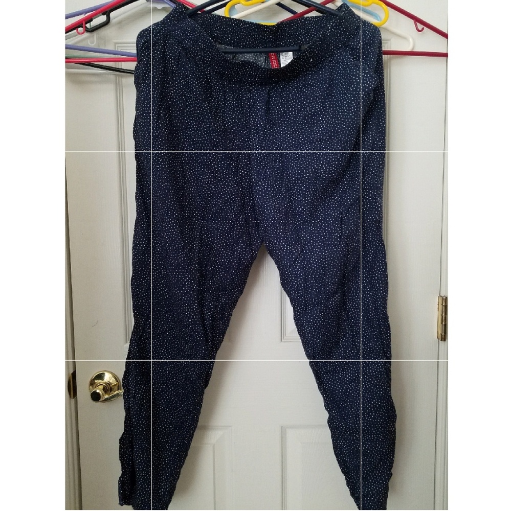 Navy blue white polka dotted pants